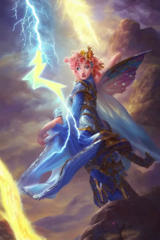 Image similar to legendary fairy prince casting a lightning spell,, lightning energy, blue energy, highly detailed, d & d, fantasy, highly detailed, digital painting, trending on artstation, concept art, sharp focus, illustration, global illumination, ray tracing, realistic shaded, art by artgerm and greg rutkowski and fuji choko and viktoria gavrilenko and hoang lap