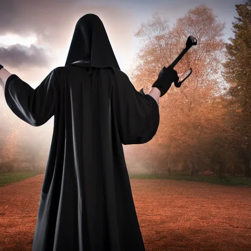 Image similar to photograph of the grim reaper in a maid outfit, 8k resolution, high detail, ULTRA REALISTIC VFX, reflections