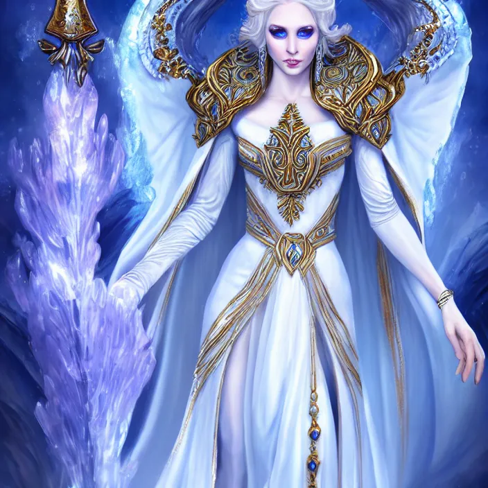 Image similar to beautiful ice queen in ornate robes, highly detailed, 8 k, hdr, award - winning, trending on artstation, anne stokes, photorealistic