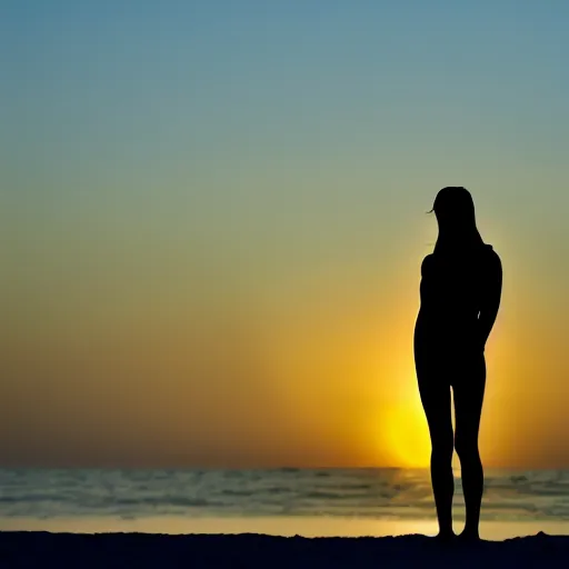 Image similar to Silhoutte of a person on the beach, sunrise, ray tracing