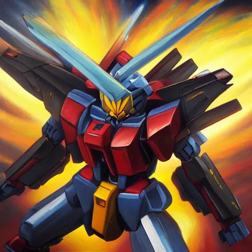 Prompt: an oil painting of gundam,artstation,highly detailed