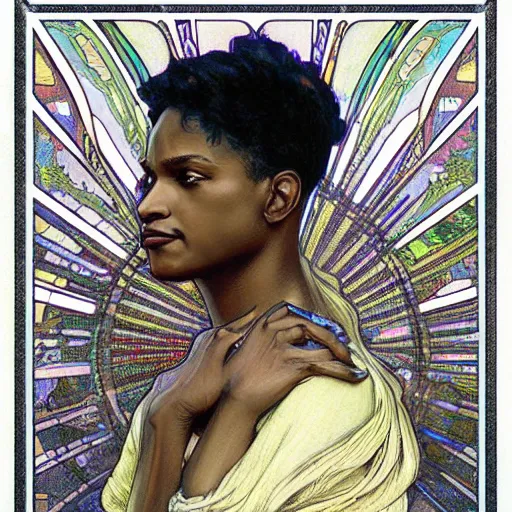 Image similar to amazing lifelike award winning pencil illustration of marsha p. Johnson gay pride trending on art station artgerm Greg rutkowski alphonse mucha cinematic