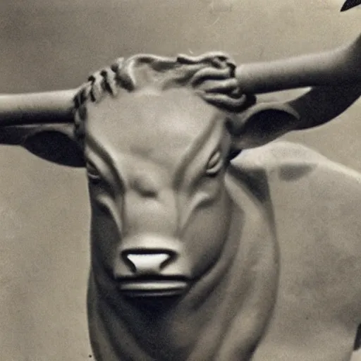 Prompt: a vintage photograph of a minotaur