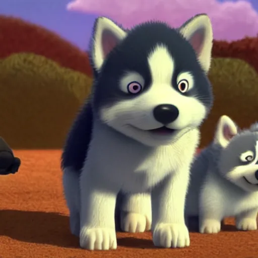 Image similar to husky puppy animated by studio ghibli, ary by studio ghibli,