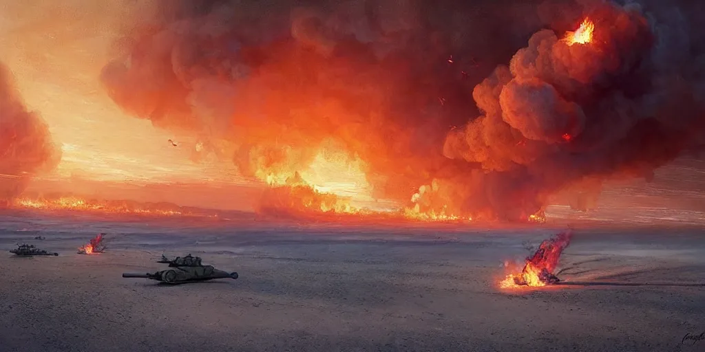 Prompt: normandy!!!!!, fire, ( ( painting ) ) by jessica rossier and ivan shishkin, d - day, airplanes bombing the beach, ultra realistic!!!, 1 9 4 5, ray tracing, destroyed tanks, chaos!!!, the landings, smoke, soldiers charging in, cinematic, wide shot, sunset, sadness, highly detailed