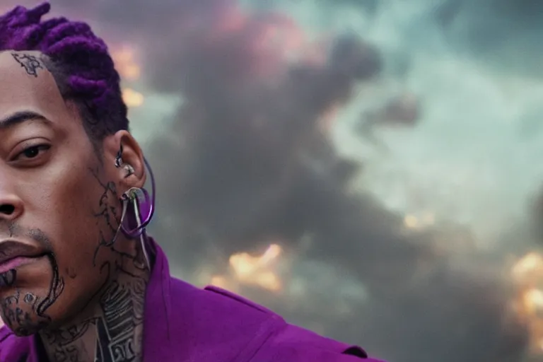 Image similar to promotional still of wiz khalifa as thanos, 4 k, highly detailed,