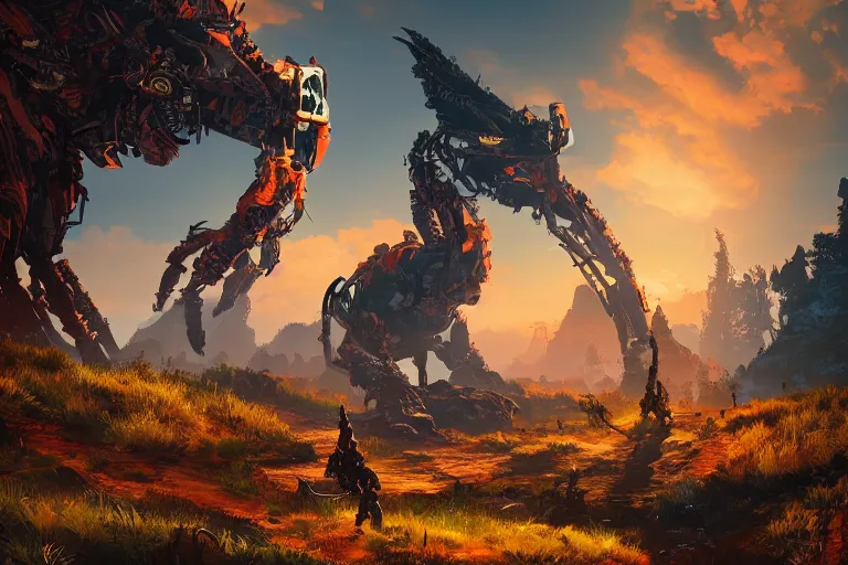 Image similar to fireclaw machine creature robot of horizon forbidden west horizon zero dawn radiating a glowing aura global illumination ray tracing hdr fanart arstation by ian pesty and alena aenami artworks in 4 k