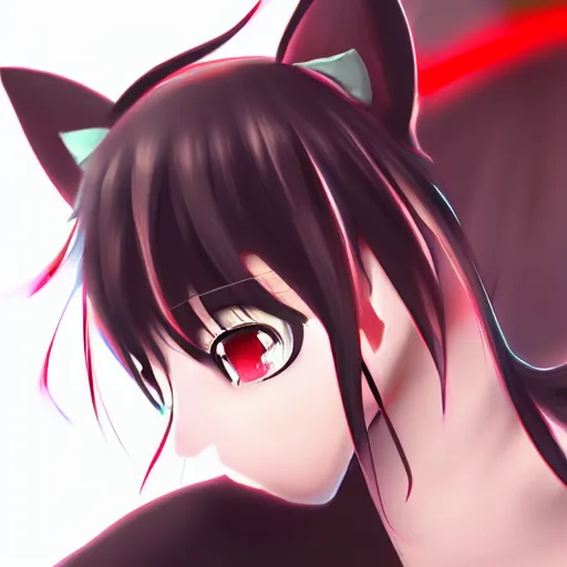 Image similar to big hyperdetailed red eyes anime girl cat ears beautiful face deviantert by aramaki shinji 8k hd hyperreality