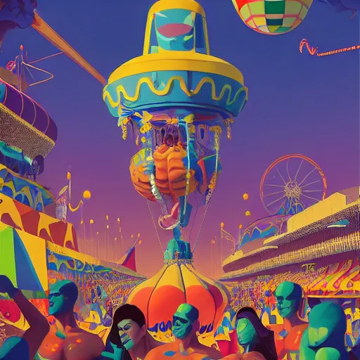 Image similar to carnival in rio de janiero by paolo eleuteri serpieri and tomer hanuka and chesley bonestell and daniel merriam and tomokazu matsuyama, unreal engine, high resolution render, featured on artstation, octane, 8 k, highly intricate details, vivid colors, vector illustration