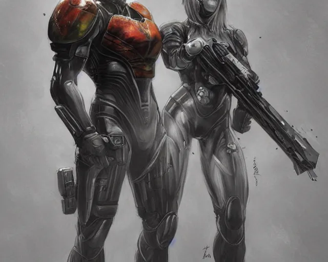 Prompt: portrait of muscular samus aran as a metrocop, elegant, fantasy, hd shot, digital portrait, beautiful, artstation, comic style, by artgerm, guy denning, jakub rozalski, magali villeneuve and charlie bowater