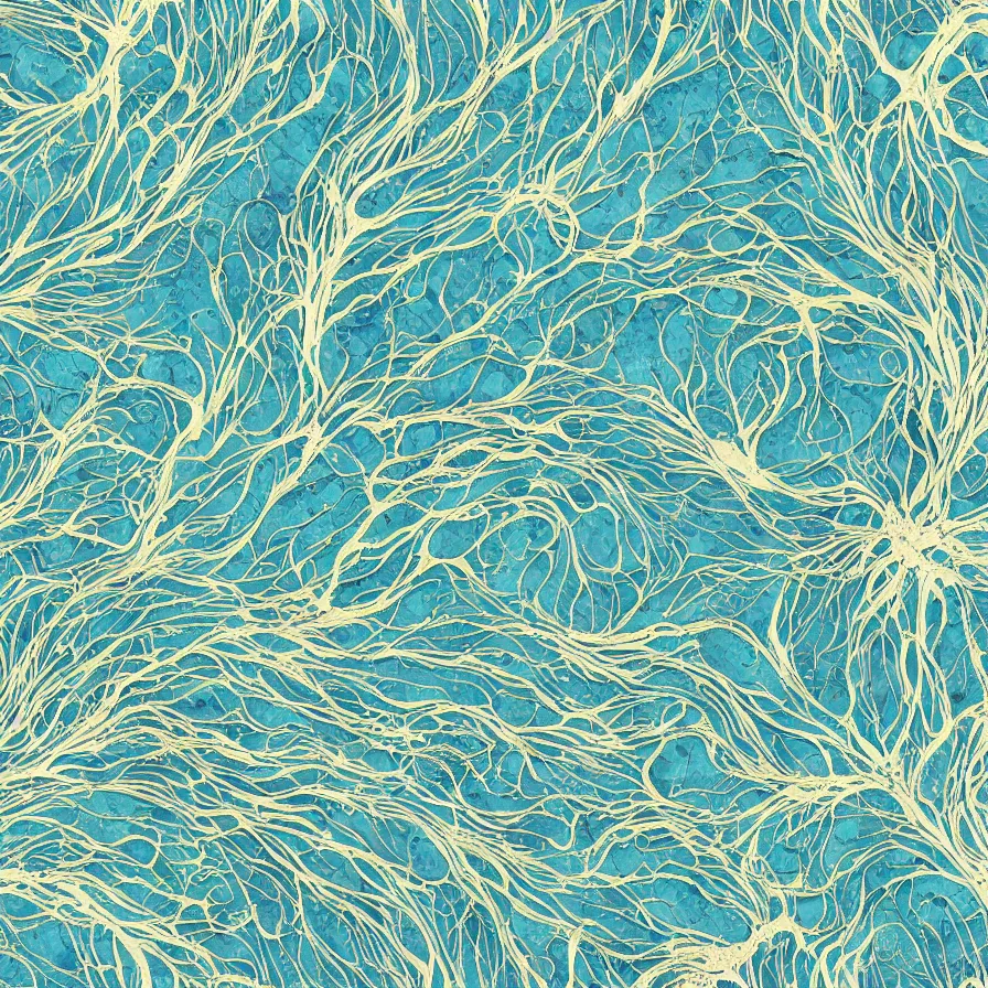 Image similar to beautiful and artistic glial hyphae on a fantastic planet and unusual critters of the ocean, highly detailed, seamless tiling pattern, sharp detail, cinematic