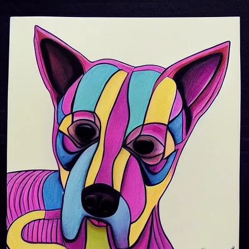 Prompt: cute dog painted in style of alex grey, hajime isayama