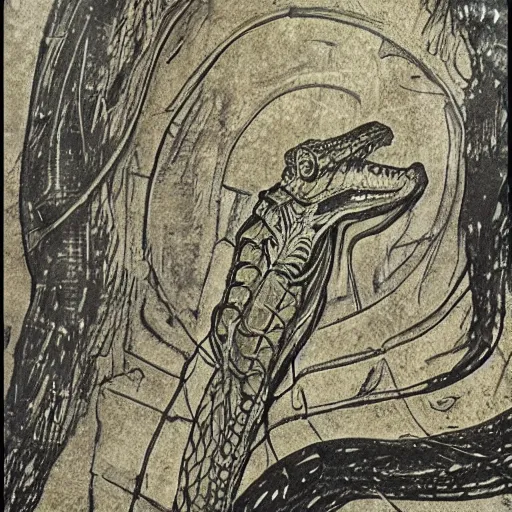 Prompt: david langford's basilisk, graffiti stencil, inducing neural catastrophe