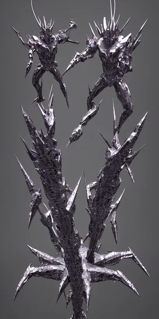 Prompt: 3 d photographic render of a chrome neotribal thorns and thunders sculpture, raytracing, hyper realistic, volumetric lightning, 8 k, by zhelong xu and ouchh studio