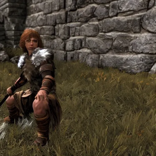 Prompt: Michael cera as scrawny barbarian in Skyrim