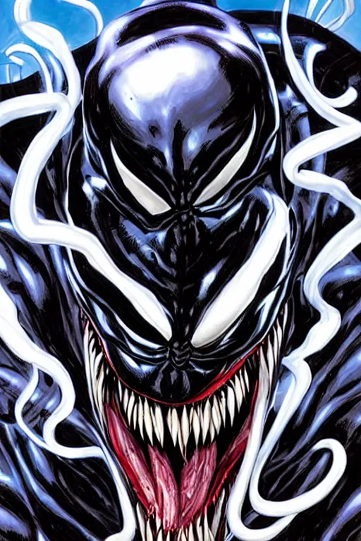 Image similar to a portrait of Venom by Clayton Crain, Javier Garron and Gerardo Sandoval