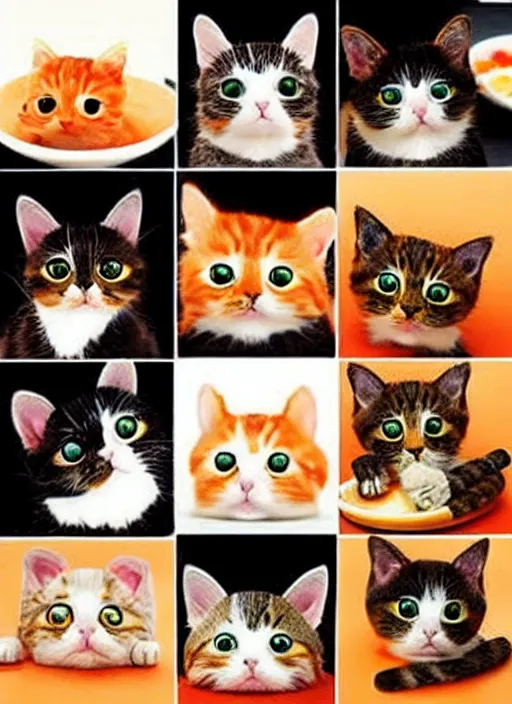 Image similar to clear photorealistic picture of adorable cats made out of sushi