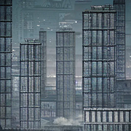 Prompt: “establishing shot focused on the bustling industrial complex at the base of an isolated tower in Neo-Tokyo. Taller than any other building nearby. 2077 Akira. Photo taken in the style of Denis Villeneuve 8k”