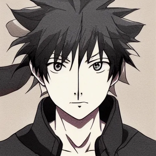 Profile picture of an anime, koey horikoshi's artwork with a male character  with black hair and a smile