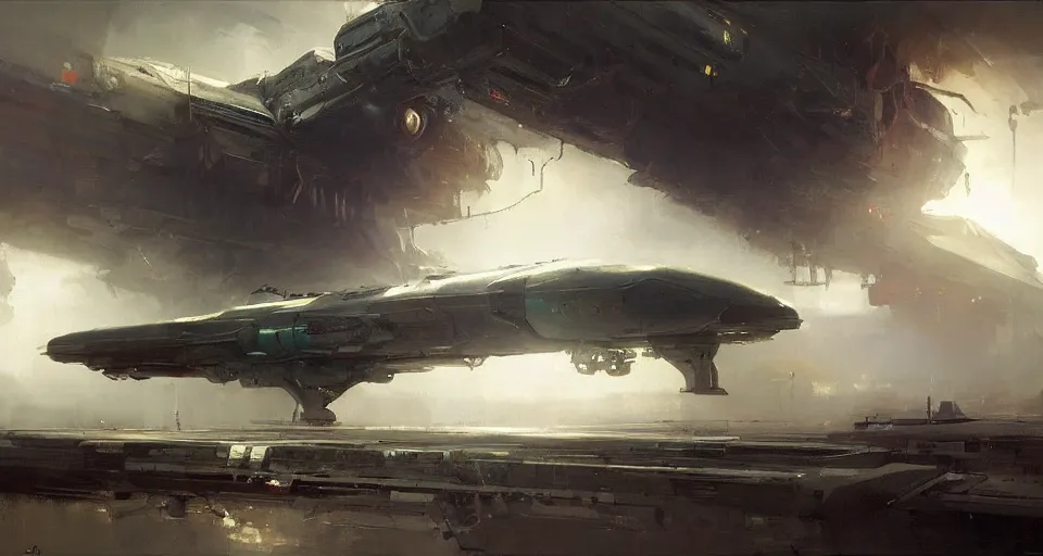 Prompt: spaceship, by jeremy mann, darek zabrocki.