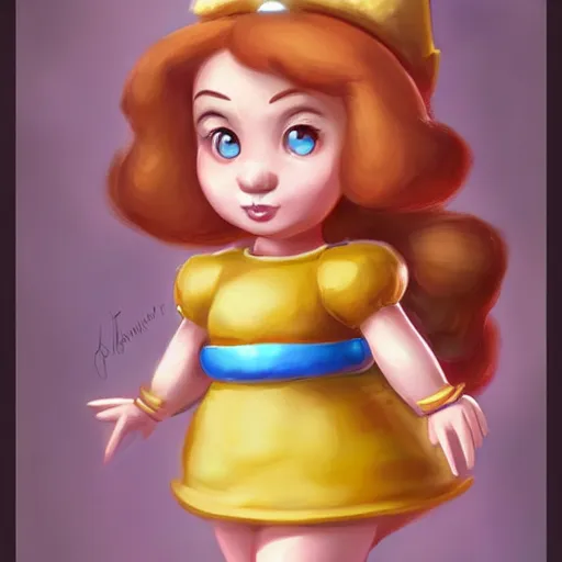 Image similar to cute princess daisy from super mario as realistic brunette human character art portrait, matte fantasy painting, deviantart artstation, by jason felix by steve argyle by tyler jacobson by peter mohrbacher, cinema c 9. 0