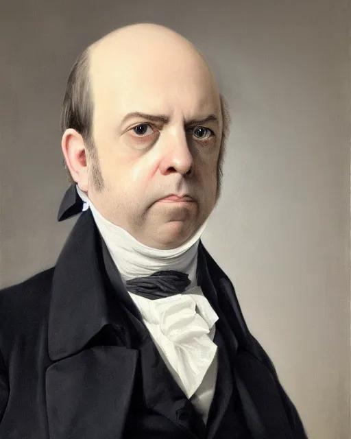 Prompt: upper body portrait of paul giamatti! as united states president john quincy adams, 1 8 2 7, paul giamatti!, sideburns, muttonchops, official portrait, oil on canvas by anton otto fischer, trending on artstation