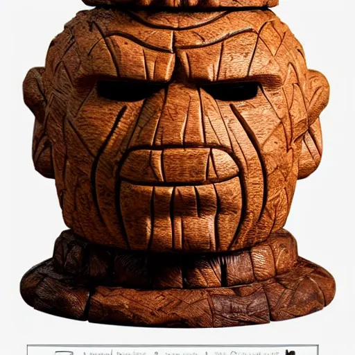 Image similar to a closeup photorealistic photograph of ben grimm's face on a tiki mug at trader vic's beach bar. fantastic four. tiki culture. bright scene. fine detail. this 4 k hd image is trending on artstation, featured on behance, well - rendered, extra crisp, features intricate detail, epic composition and the style of unreal engine.