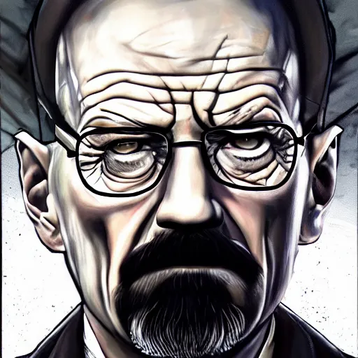 Image similar to ultra realistic portrait painting of walter white in don't starve, 4 k, ultra realistic, highly detailed, epic lighting