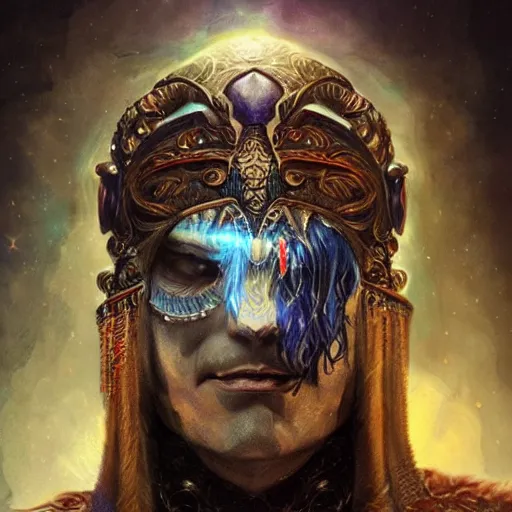 Prompt: an Artstation 3d render of Very very very very highly detailed beautiful mystic head of a phantom warrior with galaxy, tattoos by Anton Pieck, intricate, extremely detailed, digital painting, artstation, concept art, smooth, sharp focus, illustration, intimidating lighting, incredible art,