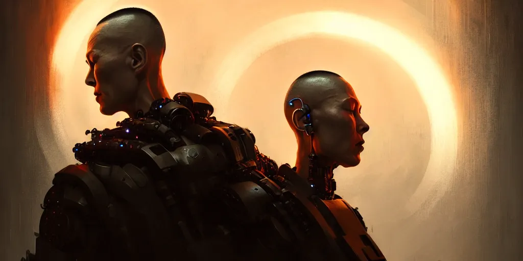 Image similar to meditating monk with cybernetic enhancements and cybernetic mohawk, scifi character portrait by greg rutkowski, craig mullins, cinematic lighting, dystopian scifi outfit, profile picture, mechanical, cyborg, half robot ultra realistic 8 k resolution.