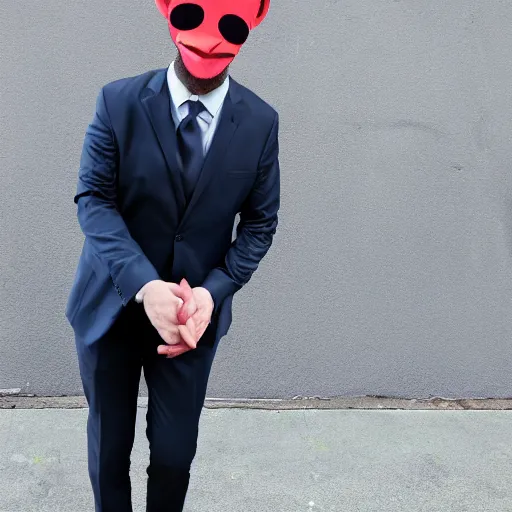 Image similar to a man wearing a suit banana head