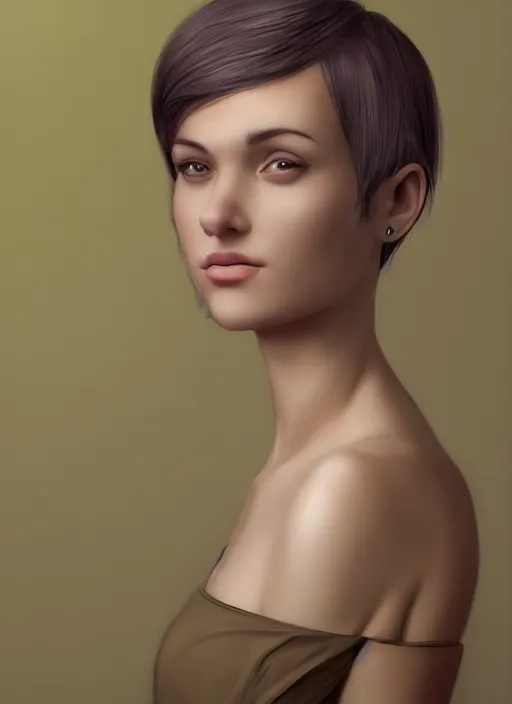 Prompt: portrait, young lady, yellow short hair, realistic, computer painting, volumetric lighting, detailed