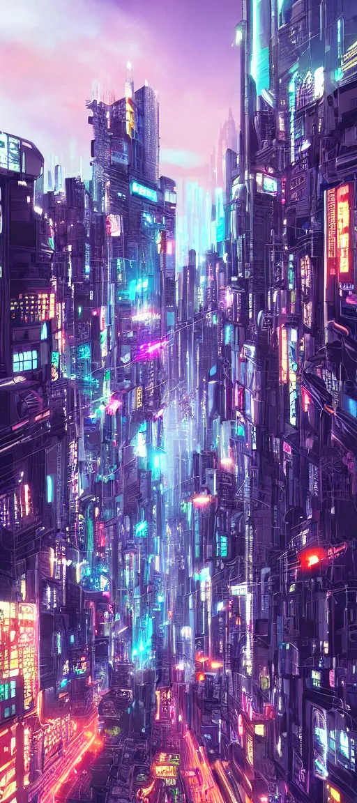 Prompt: beautiful cyberpunk city, digital art