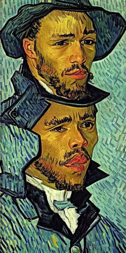 Prompt: portrait of Sir Lewis Hamilton by Van Gogh