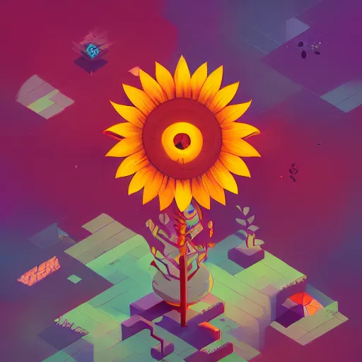 Prompt: beautiful digital sunflower, isometric, by Anton Fadeev and Simon Stalenhag, trending on artstation