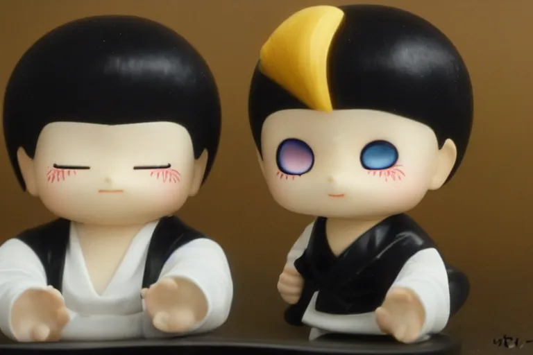 Prompt: hijikata toushirou, kewpie, anime, short black hair