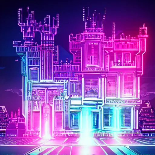 Prompt: Cyberpunk Castle, neon art, cyberwave