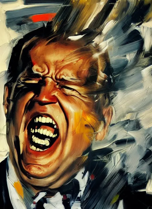 Prompt: joe biden punching, angry, screaming, painting by phil hale, fransico goya,'action lines '!!!, graphic style, visible brushstrokes, motion blur, blurry, visible paint texture, crisp hd image