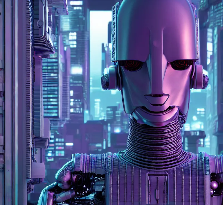 Image similar to hyperrealism stock photography of highly detailed stylish humanoid robot in sci - fi cyberpunk style by gragory crewdson and vincent di fate with many details by josan gonzalez working at the highly detailed data center by mike winkelmann and laurie greasley hyperrealism photo on dsmc 3 system rendered in blender and octane render