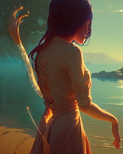 Image similar to highly detailed vfx portrait of a mage casting a water spell, unreal engine, greg rutkowski, loish, rhads, beeple, makoto shinkai and lois van baarle, ilya kuvshinov, rossdraws, tom bagshaw, alphonse mucha, global illumination, detailed and intricate environment