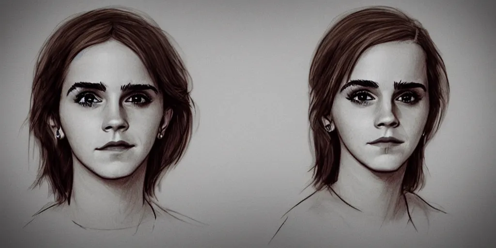 Image similar to “ poorly drawn portrait of emma watson by a tired irritated toddler, unreal engine, tending in artstation ”