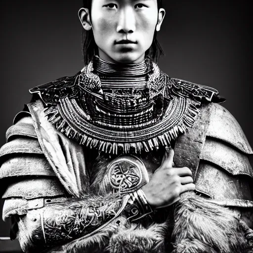 Prompt: a portrait of a beautiful young tibetan male wearing an alexander mcqueen armor , photographed by andrew thomas huang, artistic