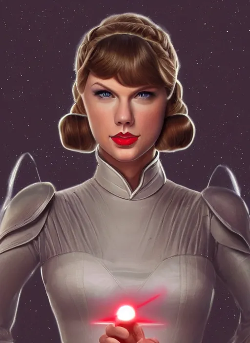 Prompt: Taylor Swift as Princess Leia in Star Wars, intricate, elegant, highly detailed, centered, digital painting, artstation, concept art, smooth, sharp focus, illustration