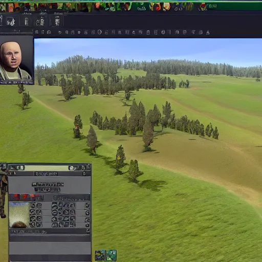 Prompt: obese Putin playing HOI4 on trailcam