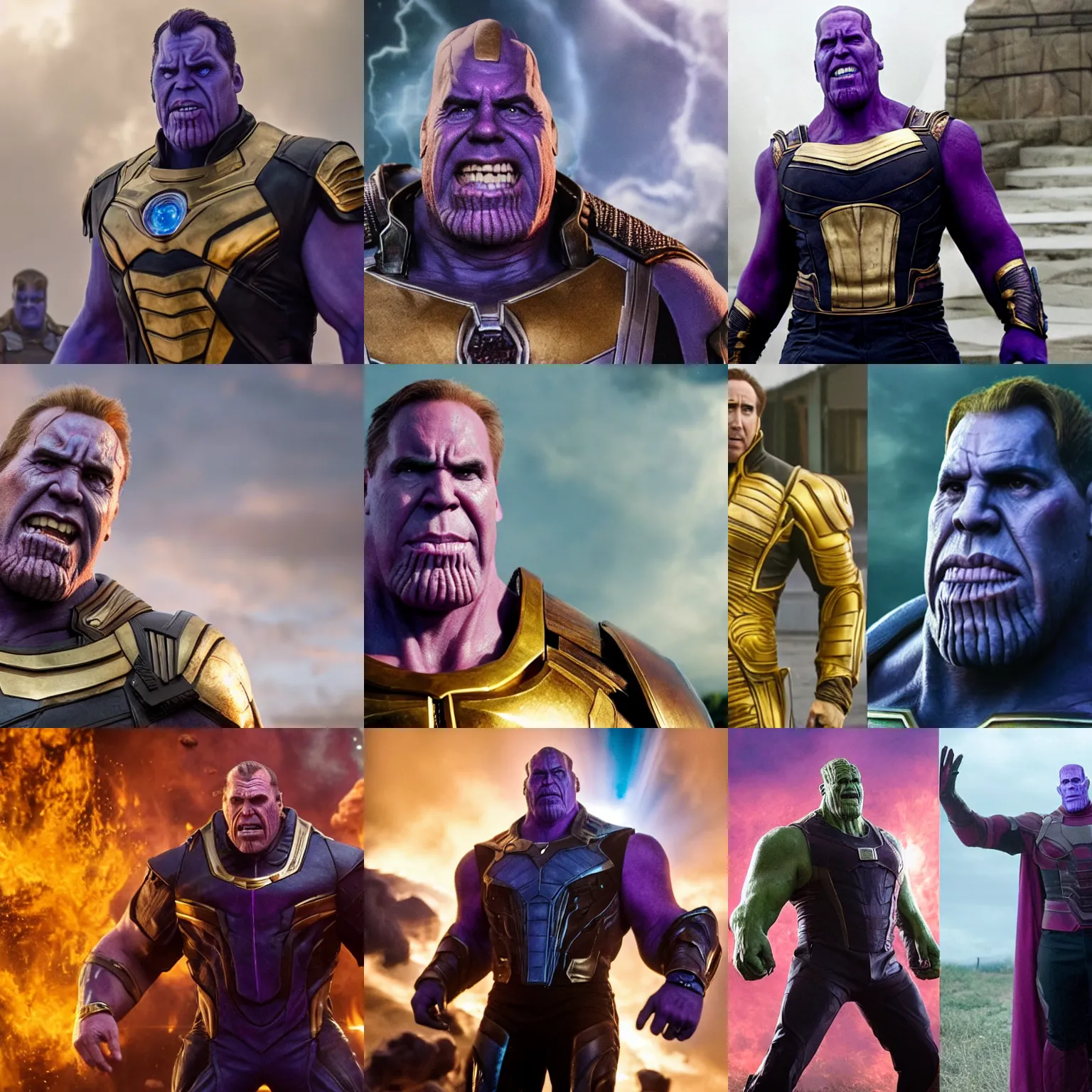 Prompt: Nicolas Cage as Thanos, set photography