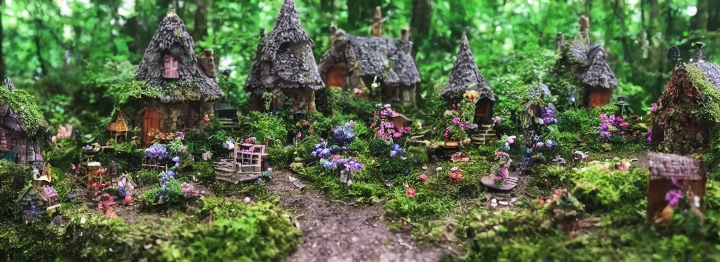 Prompt: small fairy village in the woods