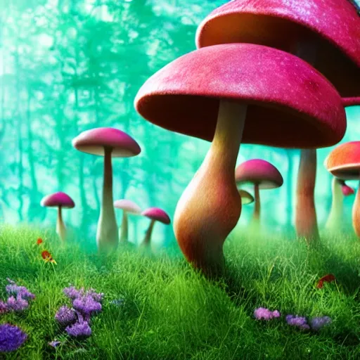 Prompt: a musical about dancing mushrooms, promotional images, imax, photorealistic, distortion