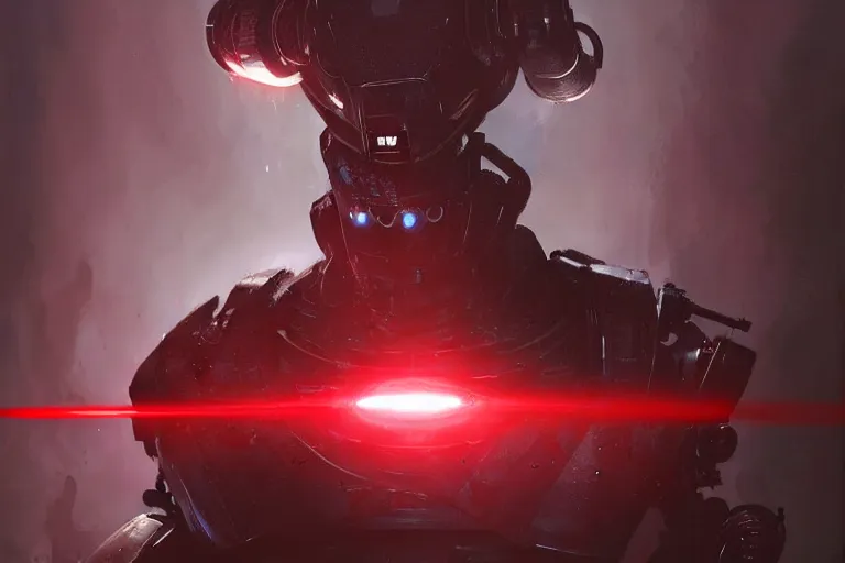 Prompt: Ron DeSantis as a sinister robot with red laser eyes, by Greg Rutkowski, cinematic, horror, sci-fi, 8k