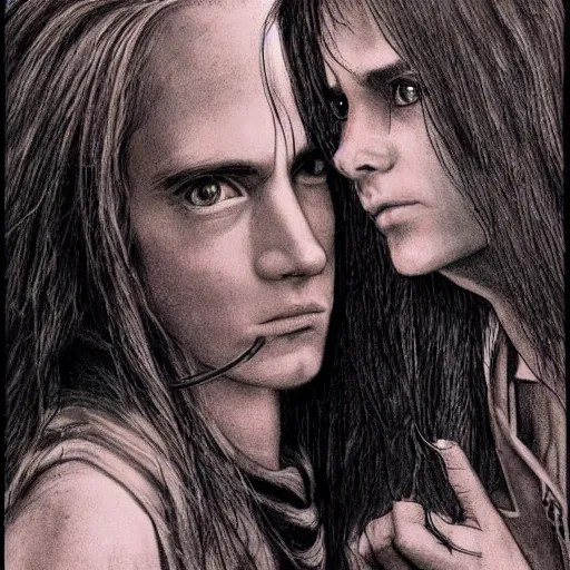 Prompt: Harry Potter and Hermione in Venice, symmetrical face, beautiful eyes, by Luis Royo, tattooed face instagram photo, 4k, 8k, trending on artstation, artstationHD,