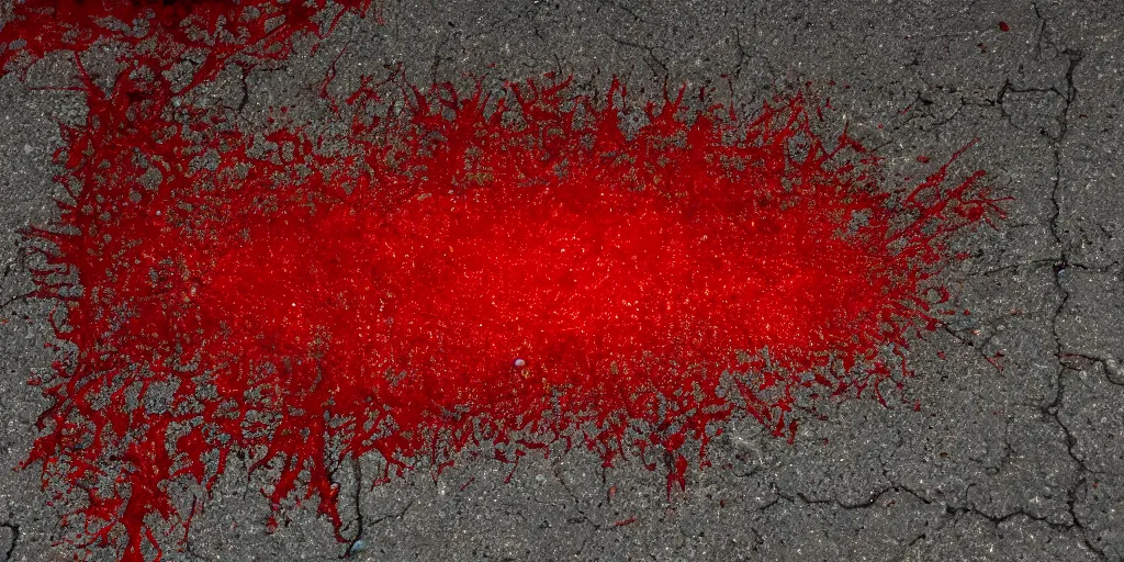 Prompt: Crown with red dye splattered, on the concrete ground, cinematic, cinematic lighting, 8k, ultra-detailed, ultra-realistic, hyper-realistic, high detailed